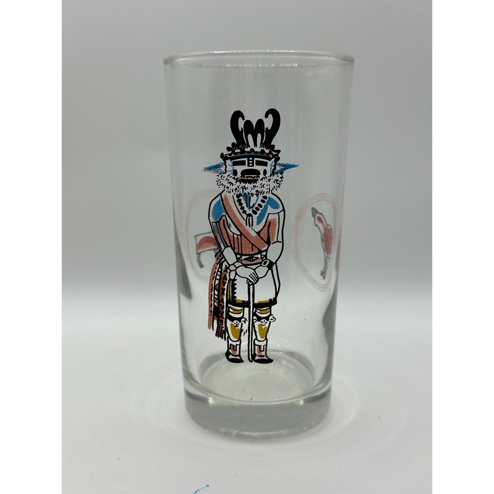Vintage Kachina Dancer Glass Native American Southwestern Souvenir Tumbler 5.5in